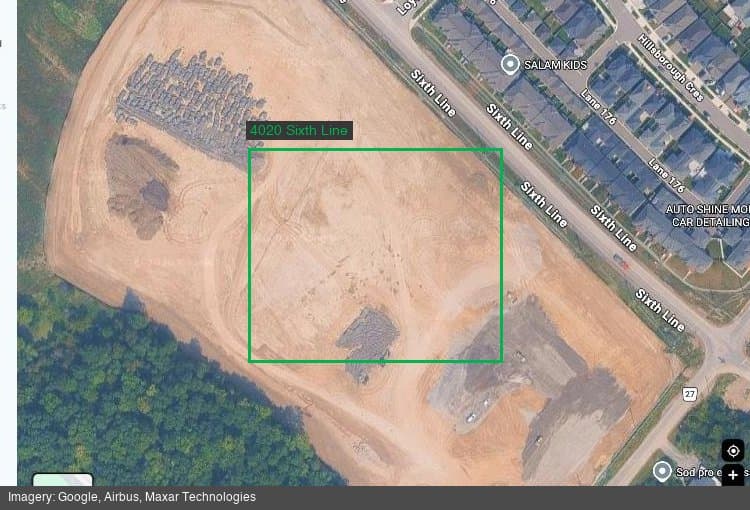 Satellite view of the new secondary school construction site at 4020 Sixth Line in north Oakville
